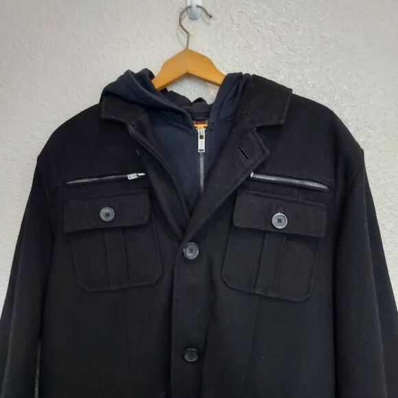 Guess Black Wool Blend Pea Coat Size L - Picture 2 of 9